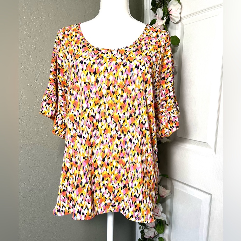 💐NWT Counterparts multicolor short sleeve ruffles blouse